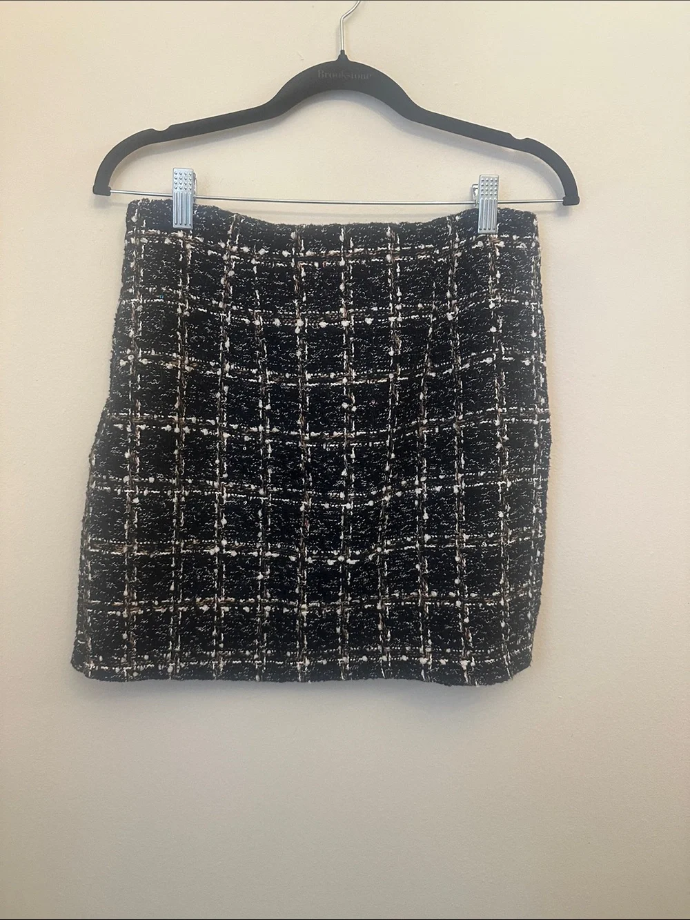 Francesca's Collections Black and White Windowpane Tweed Mini Skirt Sparkle Sz S